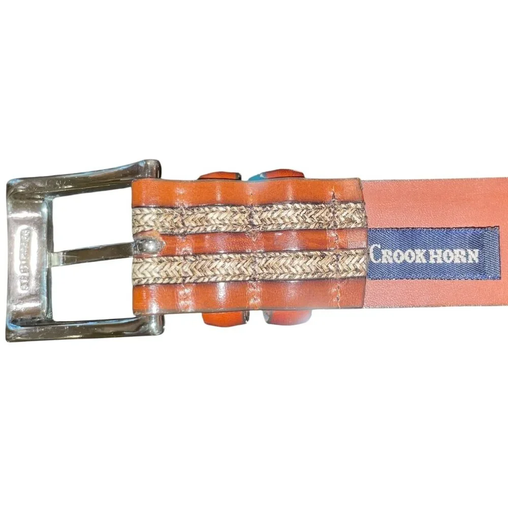 Crookhorn Leather Belt with Braided & Stitched Inlay | Handmade in USA | Size 36